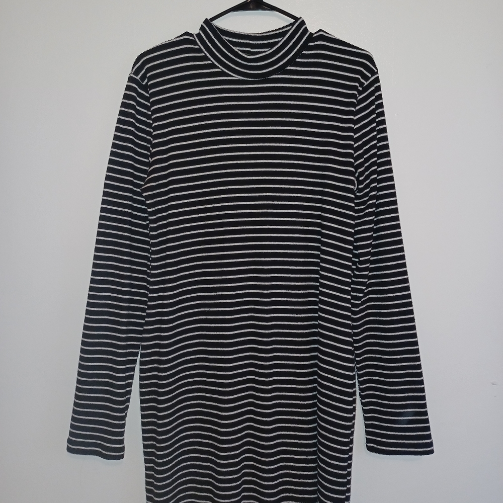 Black Striped Mock Turtleneck Dress